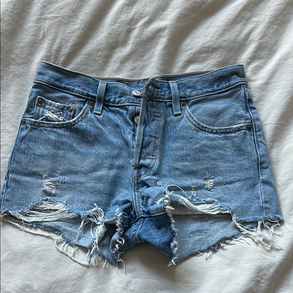 Levi's Blue Distressed Jean Shorts High-Waisted